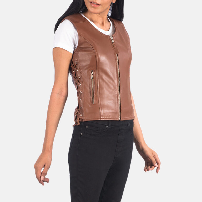 Womens Vanda Brown Leather Biker Vest_5566 copy-3-1623150394299